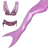 Bigface Up Girls Swimsuit Mermaid Tail 3PCS Swimwear Bikini Set Costume for Swimming