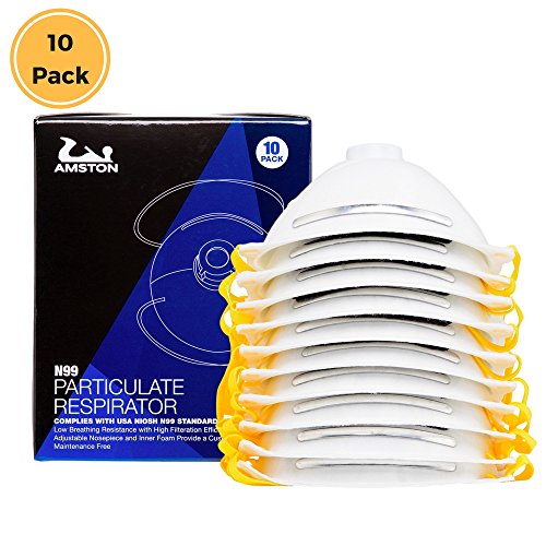 AMSTON Dust Masks, N99 NIOSH-Certified Safety Respirator with Valve (Box of 10) Personal Protective Equipment / PPE Ventilated Particulate Respirators for Construction, Home Improvement, DIY Projects