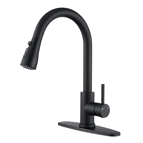 ATPCOLTD Matte Black Kitchen Faucets with Pull Down Sprayer, Single Handle High Arc Stainless Steel Kitchen Sink Faucet with Pull Out Sprayer,Suitable for Farmhouse Camper Laundry Rv Bar