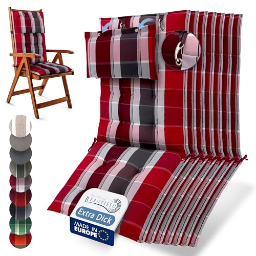Beautissu 7er Set Premium Hochlehner Auflage mit Kopfpolster rutschfest