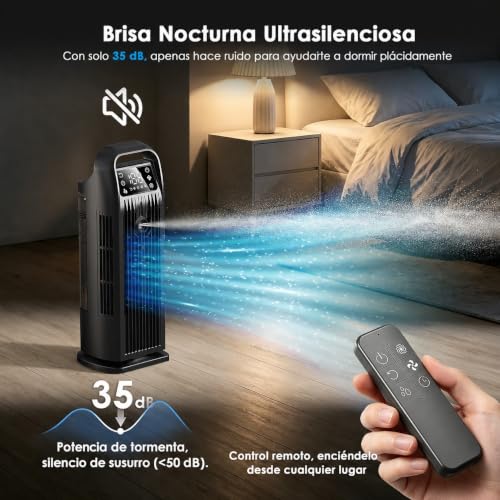 Portable Tubeless Air Conditioner, 6 in 1 Mini Air Conditioner Without Installation, Silent Tower Fan with Control, 120° Oscillation, 1.2L Reservoir, 12H Timer, Low Consumption, Matte Black