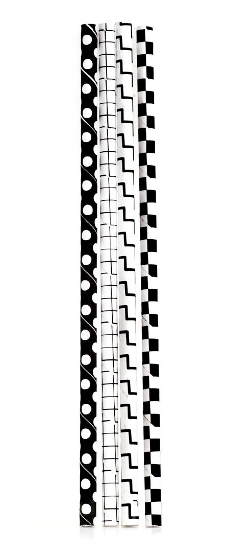 Kikkerland Black and White Paper Straw, 8" Long
