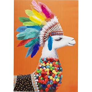 Kare Design Bild Touched Lama Chief, XXL Leinwandbild auf Keilrahmen, Wanddekoration mit Lama, bunt (H/B/T) 100x70x4cm