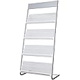Vmsiuory Floor Standing Magazine Rack, 4 Tier Document Display Rack, Suitable for Exhibitions Libraries Waiting Rooms Shopping Malls (Silver)