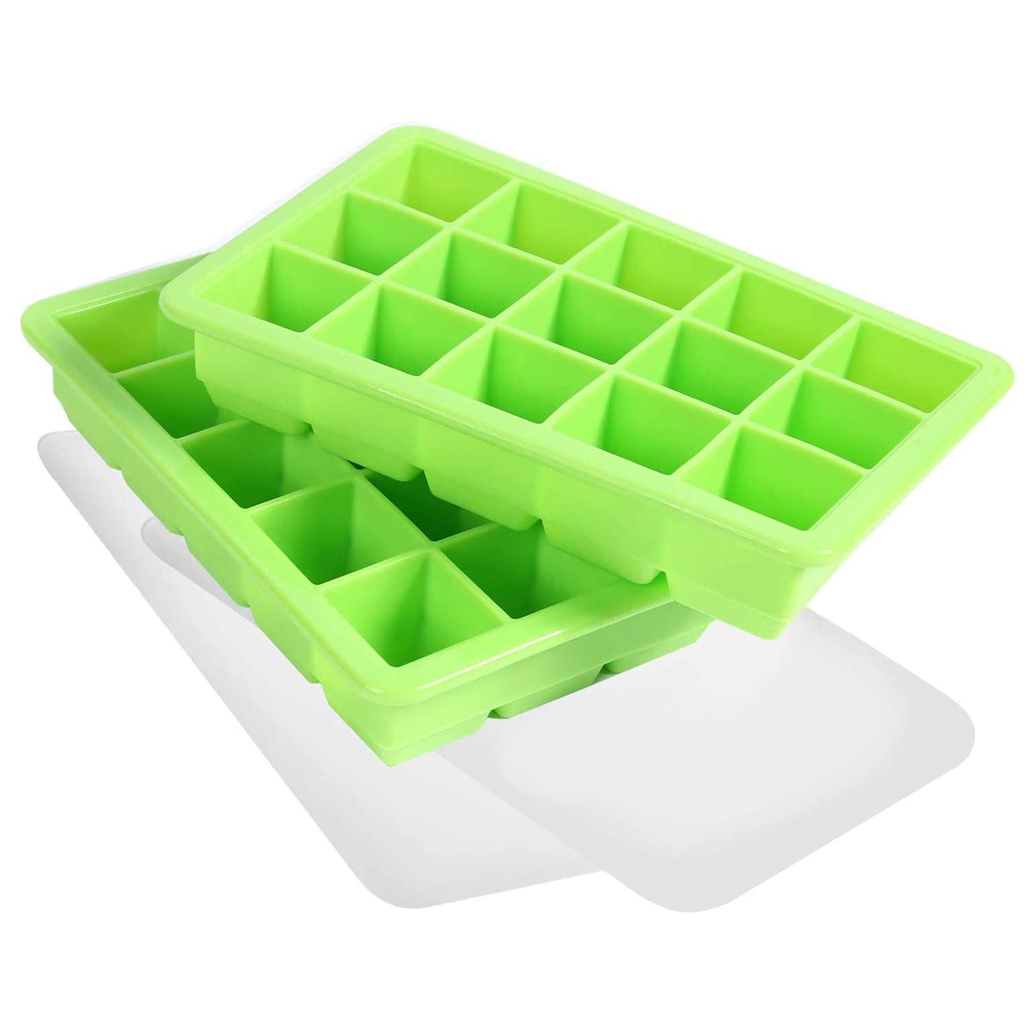 LessMo 2 Pack Ice Cube Tray, Silicone Square Ice Cube Molds with Non-Spill Lids, Space-Saving and Stackable Ice Cube, LFGB Certified and BPA-Free Best for Freezer, Baby Food, Water, Whiskey