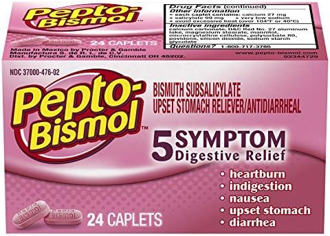 Pepto-Bismol Caplets 5 Symptom Medicine - Including Upset Stomach &amp; Diarrhea Relief, 24 Count by Pepto Bismol