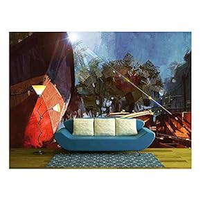 Painting of Boat at The Dock for Repairs at Seaside - Removable Wall Mural | Self-Adhesive Large Wallpaper - 66x96 inches