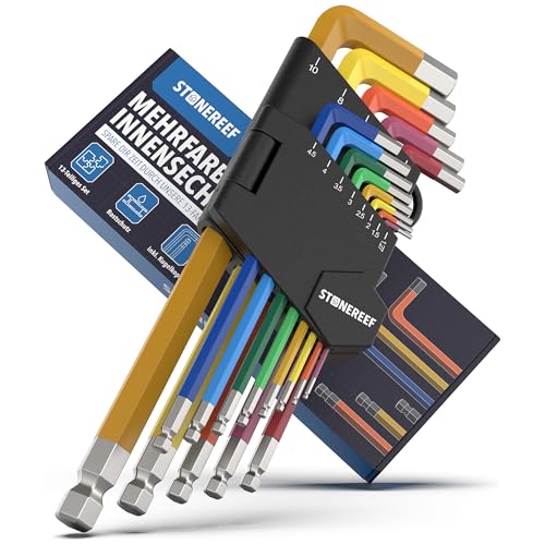 STONE REEF Innensechskantschlüssel Set 13tlg. [inkl. Kugelkopf] - 1,27-10mm Sechskant Multicolour Satz, Sechskantschlüssel Set für Handwerker, Winkelschlüsselsatz thumbnail 1