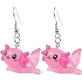 Cute Pink Axolotl Dangle Earrings for Women, Cartoon Animal Drop Jewelry
