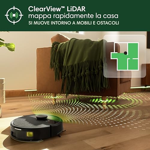 Robot Roomba 105 Combo + Stazione Autosvuotamento, Robot Aspirapolvere Lavapavimenti, Navigazione ClearView LiDAR, Rileva Tappeti/Moquette, Pulizia Mirata, Controllo tramite App, Nero