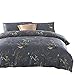 Wake In Cloud - Floral Comforter Set, Birds Flowers Leaves and Branches Pattern Printed for Men Women, Soft Lightweight Bedding, 3 Pieces, Dark Gray, California King Size