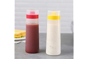 Kakamono 2-pack Porous Squeeze Bottles,Leak Proof Refillable Condiment Container for Kitchen Use,Salad Dressings,top dispensers for ketchup mustard mayo hot sauces olive oil(10 oz)