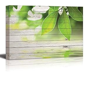 Branch with Leaves at The Top Over Wood Panels - Canvas Art Home Art - 12x18 inches