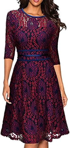 Janlyy Women’s Floral Lace Vintage Dress Summer 3/4 Sleeve Elegant Casual Midi Party Swing Tea Dress