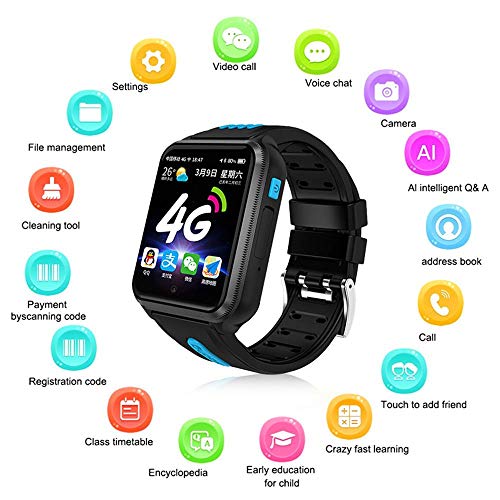Goglor Kids Smartwatch Phone, Childrens Waterproof SOS Call GSM Sim Touch Screen 4G Smart Tracker Watch, Support WeChat Video Voice Chat/Game/APP Download/Camera/GPS/Lbs/WiFi for Kids Boys and Girls