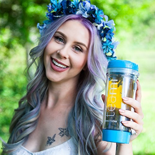 FRUIT INFUSER Water Bottle Tumbler with a Lid | 100% BPA FREE | Our Best Infusion Bottles for Infused Fruit, Smoothies, Tea, and Coffee | Double Walled Mug, Hot & Cold (13.5 Ounces, Blue) - Thumbnail 2