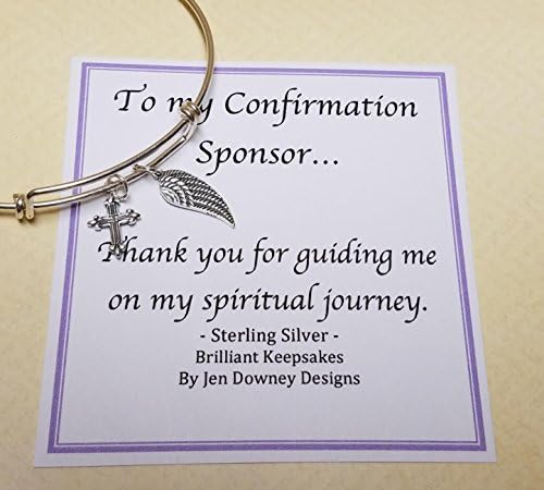 Confirmation Sponsor Gift Sterling Silver Cross and Angel Wing Bangle Bracelet