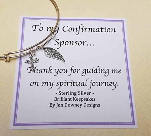 Confirmation Sponsor Gift Sterling Silver Cross and Angel Wing Bangle Bracelet