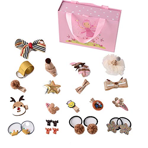Eyelashes DanceBaby Girls Hair Clips Accessories Cute Bows Kits Elastic Hair Ties Hairpins Set with Gift Box For Baby Girls Teens Toddlers,24-72 pcs, Gold, Small