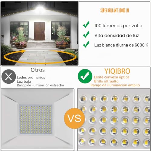 YIQIBRO 100W LED Outdoor Spotlights 2 Pieces, 10000LM 6500K Super Bright Cool White Outdoor LED Lights, IP67 Waterproof Projector for Garden, Terrace, Garage, Warehouse, Factory, Workshop