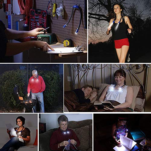 LED Book Light Rechargeable Neck Reading Light, LUXNOVAQ 4 LED Hug Light USB Knitting and Crocheting Lamp with Flexible Arm & 3 Adjustable Brightness for Bookworms Bed Reading, Blue - Thumbnail 6