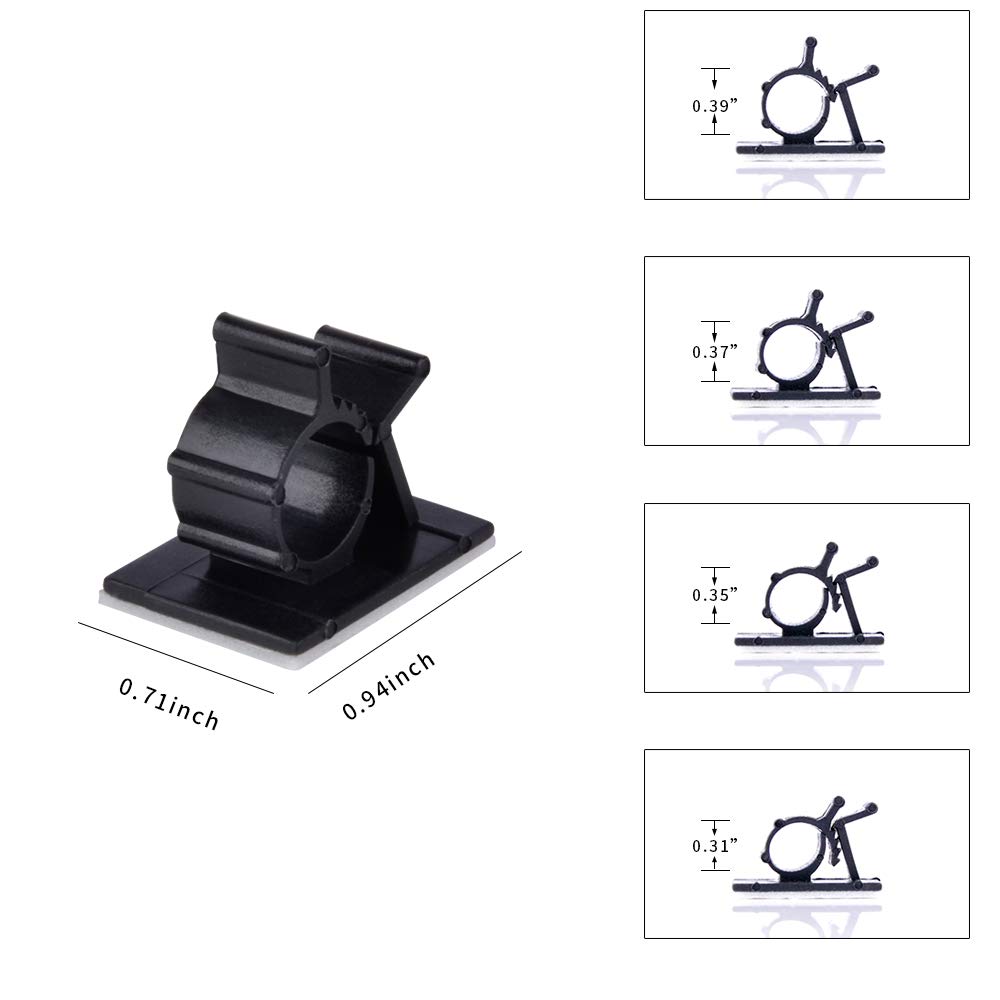 SHiZAK 100 Pack Adjustable Cable Tie Clips Adhesive Nylon Wire Clamps for Car, Home and Office, Black