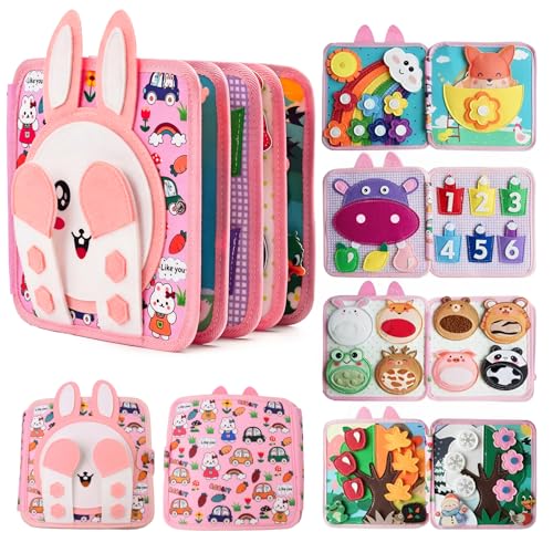 AYSOW Busy Board Montessori Age 1 Year - Busy Montessori Rabbit Book, Portable Sensory Educational Toy, Develops Fine Motor Skills, Travel Toys for Toddlers, Gift Idea for Baby Boy Girl