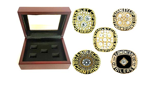 Edmonton Oilers 5 Time Stanley Cup Champions Set With Display Nhl Replica Ring Rings Amazon Canada