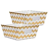 DII Metallic Fabric Trapezoid Storage Container for Nurseries, Offices, Closets, Home D&eacute;cor, Cube Organizer & Everyday Use,&nbsp;(Tray - 11x11x5") Chevron Gold - Set of 2