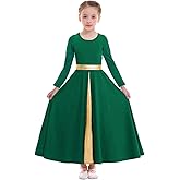 Z&X Girls Praise Dance Dress Full Length Wide Swing Skirt Long Sleeve Liturgical Worship Church Robe Lyrical Dancewear