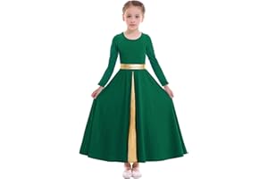 Z&X Girls Praise Dance Dress Full Length Wide Swing Skirt Long Sleeve Liturgical Worship Church Robe Lyrical Dancewear