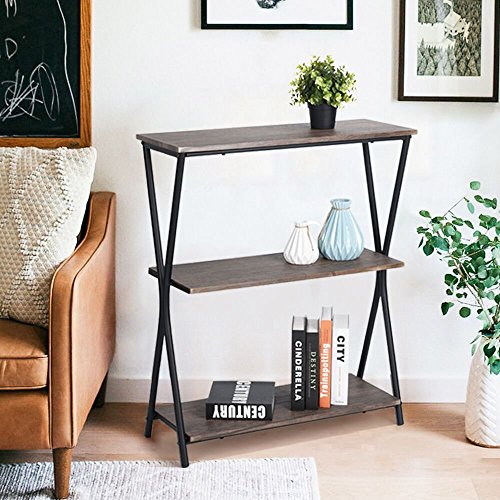 Aingoo 3 Shelf Bookcase, Vintage Industrial Bookshelf, MDF with Metal Frame Shelving Unit, Home Office Shelf Organizer, Multipurpose Storage Shelf Display Rack (Brown) - Thumbnail 3
