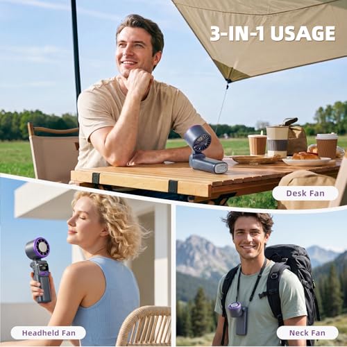 Acemall Ventilador Portátil, 3 in 1 Turbo Ventilador de Mano con Refrigeración, 199 Niveles, luz LED, Pantalla LED, Hasta 11 Horas, para Viajes, Maquillaje de Oficina y al AireLibre