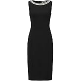 Hobemty Women's Boat Neck Sheath Dresses Sleeveless Work Rhinestone Dress