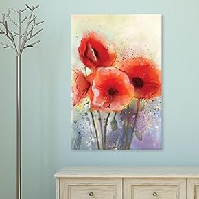 Canvas Wall Art - Watercolor Style Red Poppy Flowers - Giclee Print Gallery Wrap Modern Home Art Ready to Hang - 12x18 inches