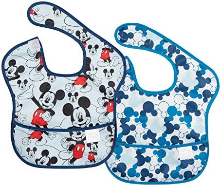 Bumkins バンキンス ディズニーコラボビブシリーズ 油が落ちるスタイ2枚セット 日本正規品 スーパービブ 柔らかくて軽量 洗濯機で洗えてすぐ乾く お食事用防水ビブ 6 24ヶ月 Mickey ブルー Bm S2dmk1