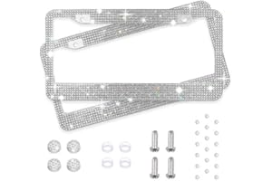 H C HIPPO CREATION Crystal Bling License Plate Frames for Women - 2 Pack Handcrafted Acrylic Bedazzled Cover, Clear Crystal Stainless Steel Girly Queen Sparkle License Plate Frame Cute Diamond Shiny Black Sparkly Cover