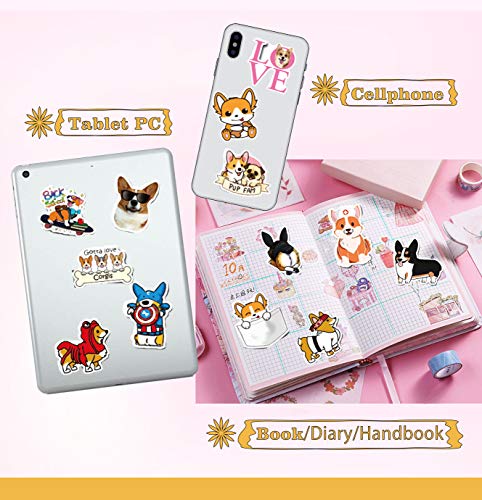 HOTART 50 Packs Corgis Stickers, Cute Dogs Stickers for Laptops,Hydro Flask,Water Bottle,Skateboard, Phone,Guitar, Suitcase-Car Sticker and Decals for Adults, Teens, Girls