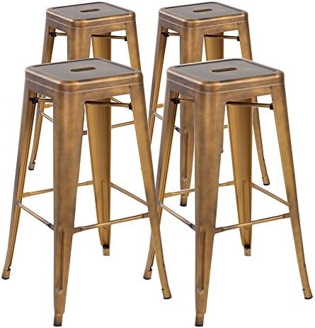 eurosports Tolix Style Chair 3001-30-AC-4 Backless Metal Bar Stools Chair, Set of 4 Antique Copper 30 inches