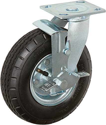 CasterHQ 8" x 2.5" SWIVEL WITH BRAKE PNEUMATIC CASTER - 4 PLY - 250 LBS CAPACITY - Air Filled - Commercial / Industrial Application - 8 inch - shock absorption -