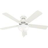 Hunter 52 inch Indoor Ceiling Fan with LED Light - White Ceiling Fan with Pull Chain, For Bedroom, Living Room, or Kitchen, S