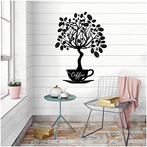 Coffee Bean Tree with Cup Mug Vinyl Wall Words Decal Sticker Graphic