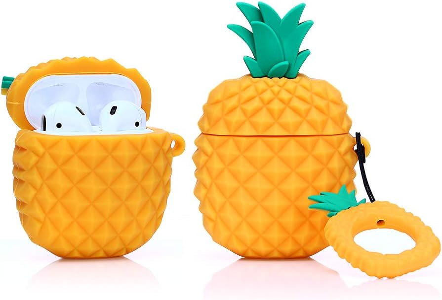 LEWOTE Airpods Silicone Case Funny Cute Cover Compatible for Apple Airpods 1&2[Fruit and Vegetable Series][Best Gift for Girls or Couples] (Ananas)