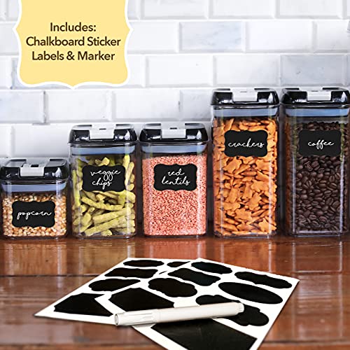 Simply Gourmet Food Storage Containers for Kitchen Organization - Pack of 14 BPA-Free Airtight Organizers for Flour, Sugar, Coffee & More - Includes 32 Labels & 1 Marker.