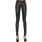 SHOWADAY Women's Sexy Stretchy PU Leather Slim Fit Rider Pants Skinny Leggings