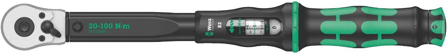Wera Click Torque B 2 Adjustable Torque Wrench, 3/8" Square Drive, 20 - 100 Nm, 05075611001, Black/Green, 3/8-Inch