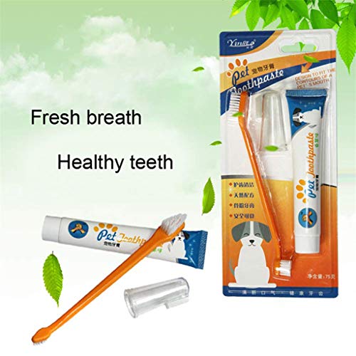 Dog Dental Care Tartar Control Kit for Dogs - Toothpaste, Toothbrush & Fingerbrush - Pet Cat Toothbrush Puppy Dog Finger Toothbrush - Reduces Plaque and Tartar Buildup - 4 Piece Kit (Beef Flavor)