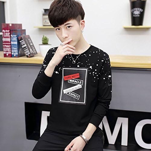 ZHENN-Mens Long Sleeve T-shirt shirt round neck sweater slim Korean spring tide of youth clothes,M,Black 1