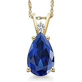 Gem Stone King 14K Yellow Gold Blue Created Sapphire and Lab Grown Diamond Pendant Necklace for Women | 3.61 Cttw | Gemstone September Birthstone | Pear Shape 12X8MM | With 18 Inch Chain