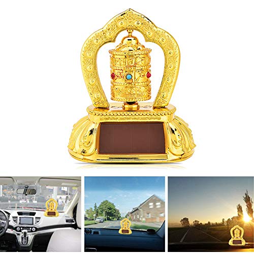 Car Spinning Prayer Wheel,Buddhist Statue for Lucky Happiness Tibetan Tibet Buddhist Solar Energy Spinning Prayer Wheel for Car Home Office Shop Interior Decoration Golden - Thumbnail 2